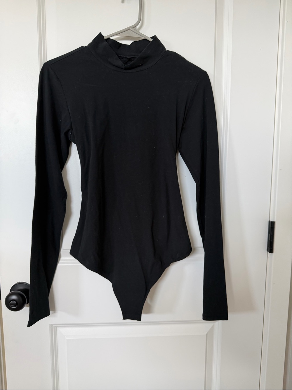 Free People Black Long-Sleeve Mock Neck Bodysuit With Ribbon Tie Back
